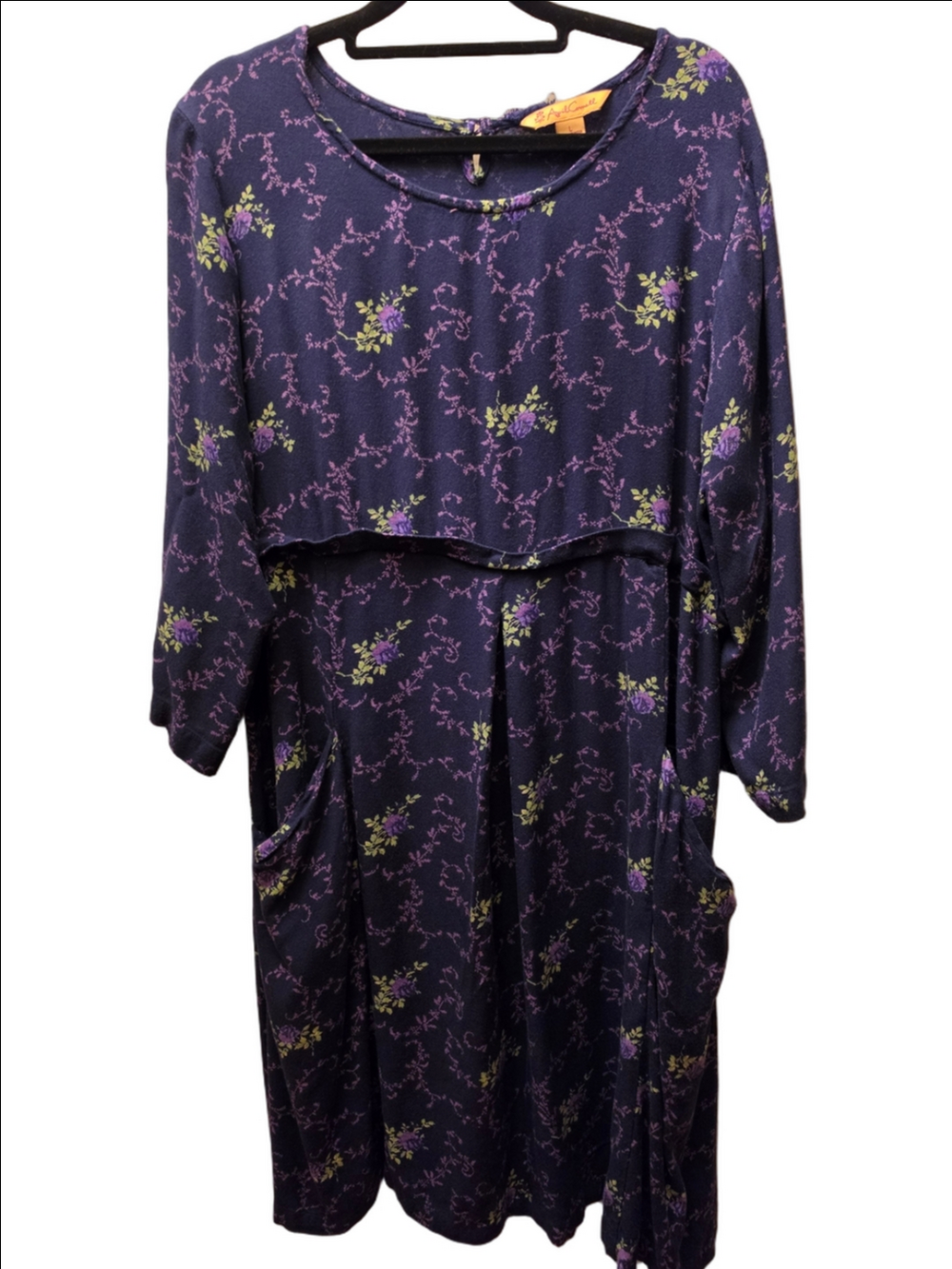 April Cornell Navy Purple Floral Rayon Cottagecore Midi Dress L